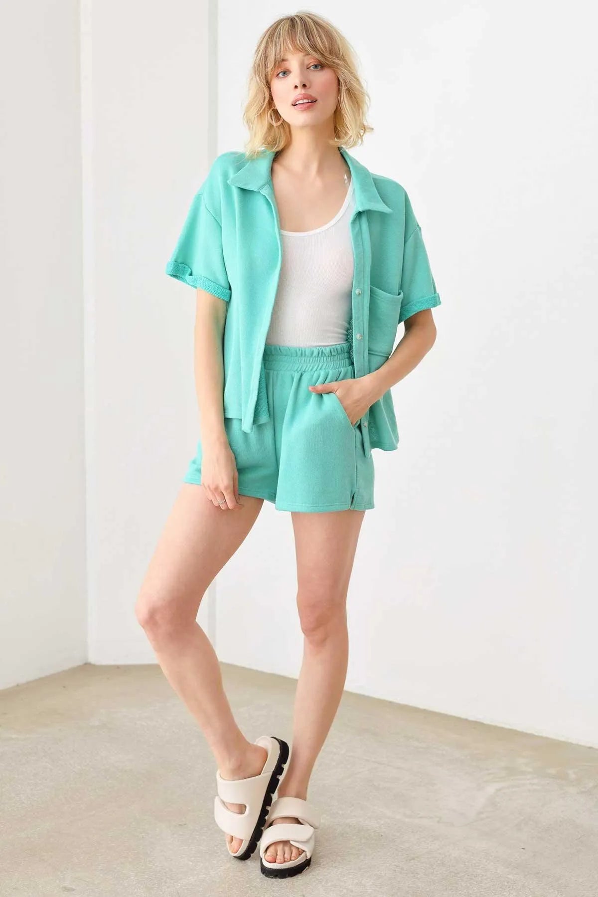 Casual Sport Style Polo Shirt Side Pocket Short Set - Tasha Apparel Wholesale