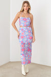 Summer Cute A Mesh Floral Crop Halter Top & Maxi Floral Side Slit Skirt Set - Tasha Apparel