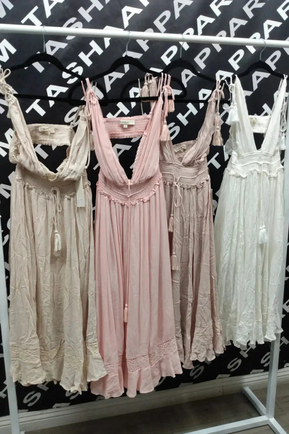 Bohemian Tassel Tie Waist Midi Dress - Romantic Summer Crochet Lace - Tasha Apparel Wholesale