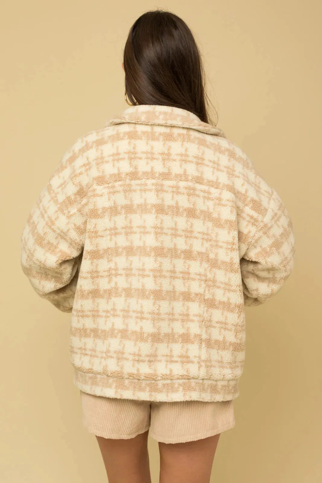 Cozy Plaid Houndstooth Oversized Shacket Jacket - Tasha Apparel Wholesale