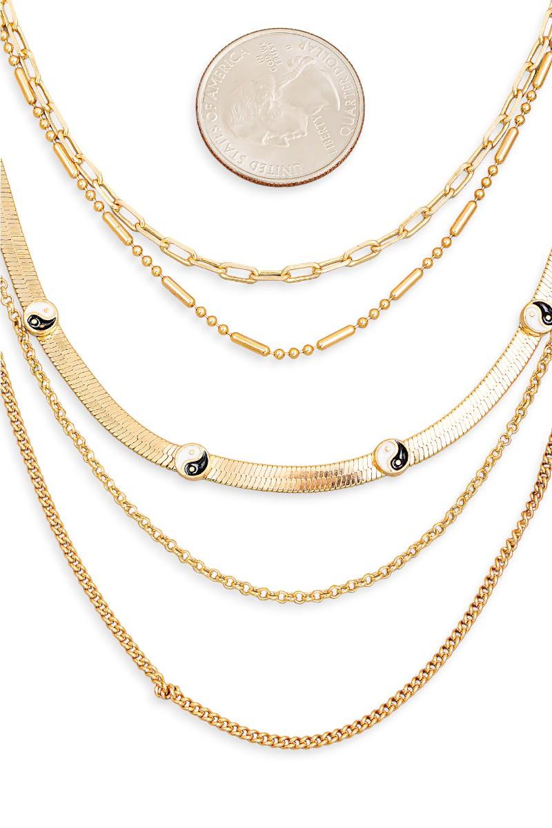 Multi Layered Chain Yin Yang Pendant Necklace - Tasha Apparel Wholesale