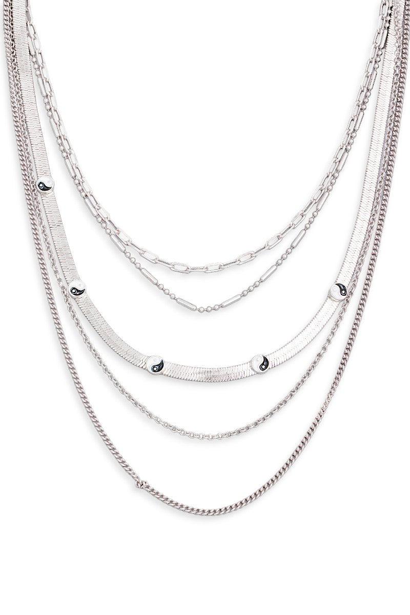 Multi Layered Chain Yin Yang Pendant Necklace - Tasha Apparel Wholesale
