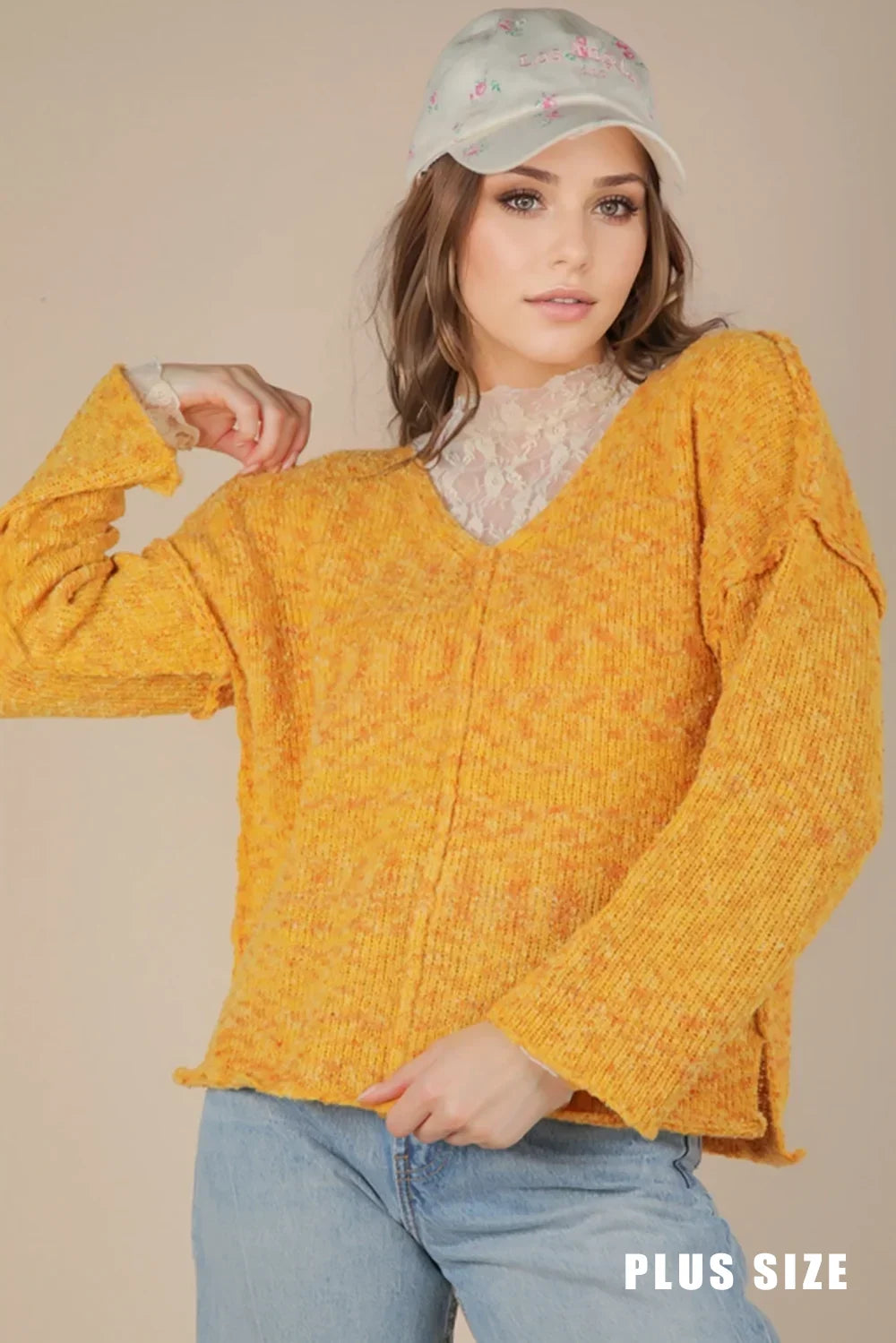 Oversized Casual Multi-Color V-Neck Chunky Knit Sweater