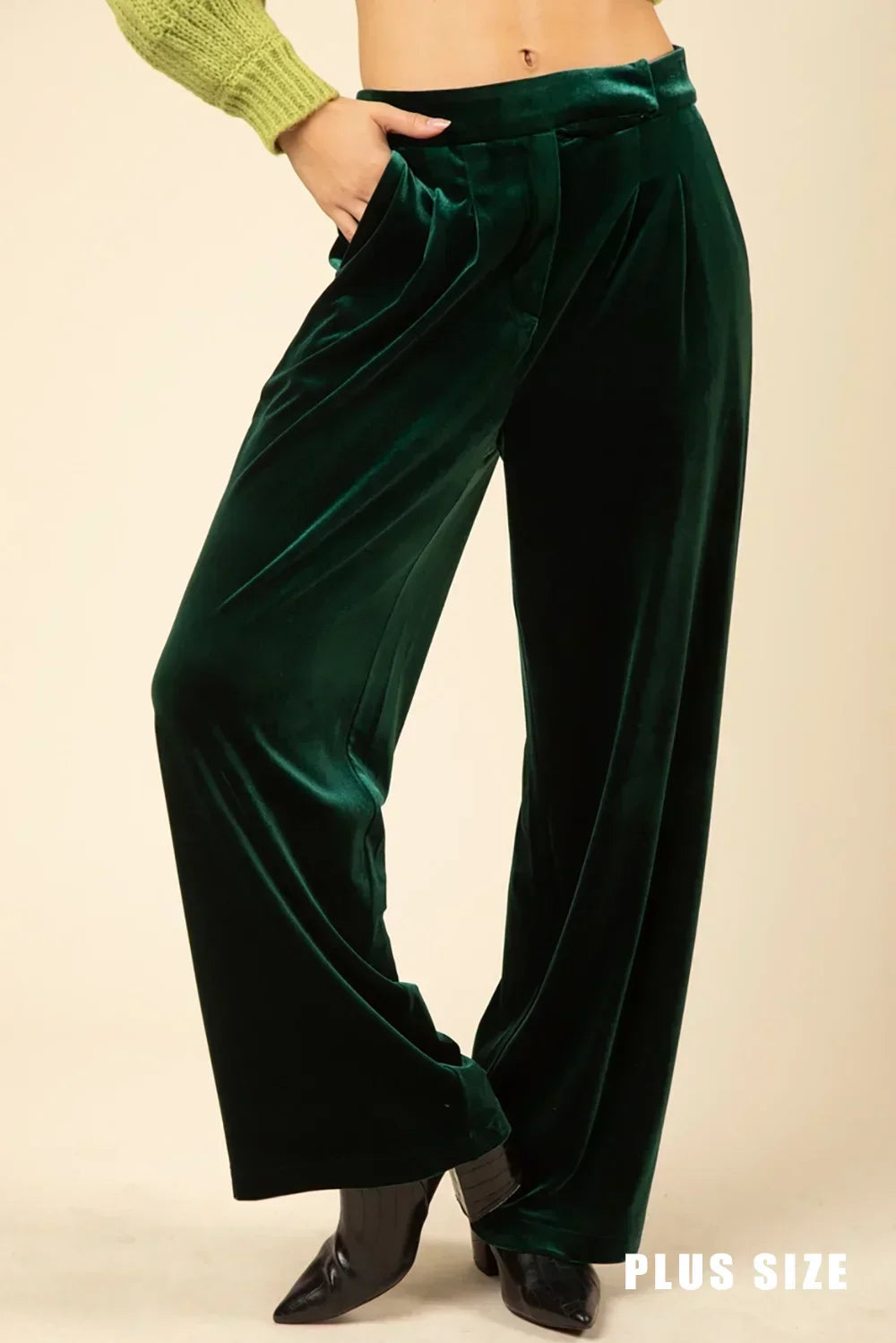 Plus Size Velvet High Waist Holiday Party Wide Pants - Tasha Apparel Wholesale