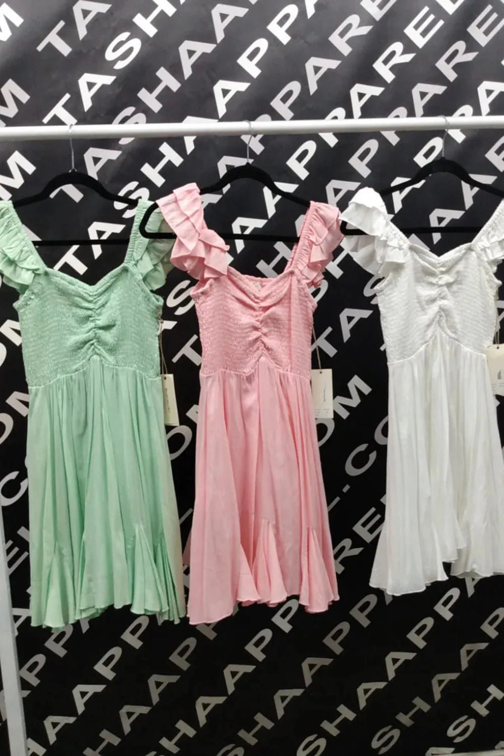 Sweetheart Smocked Ruffle Sleeve Mini Dress - Flowy Summer Sundress for Boutiques - Tasha Apparel Wholesale