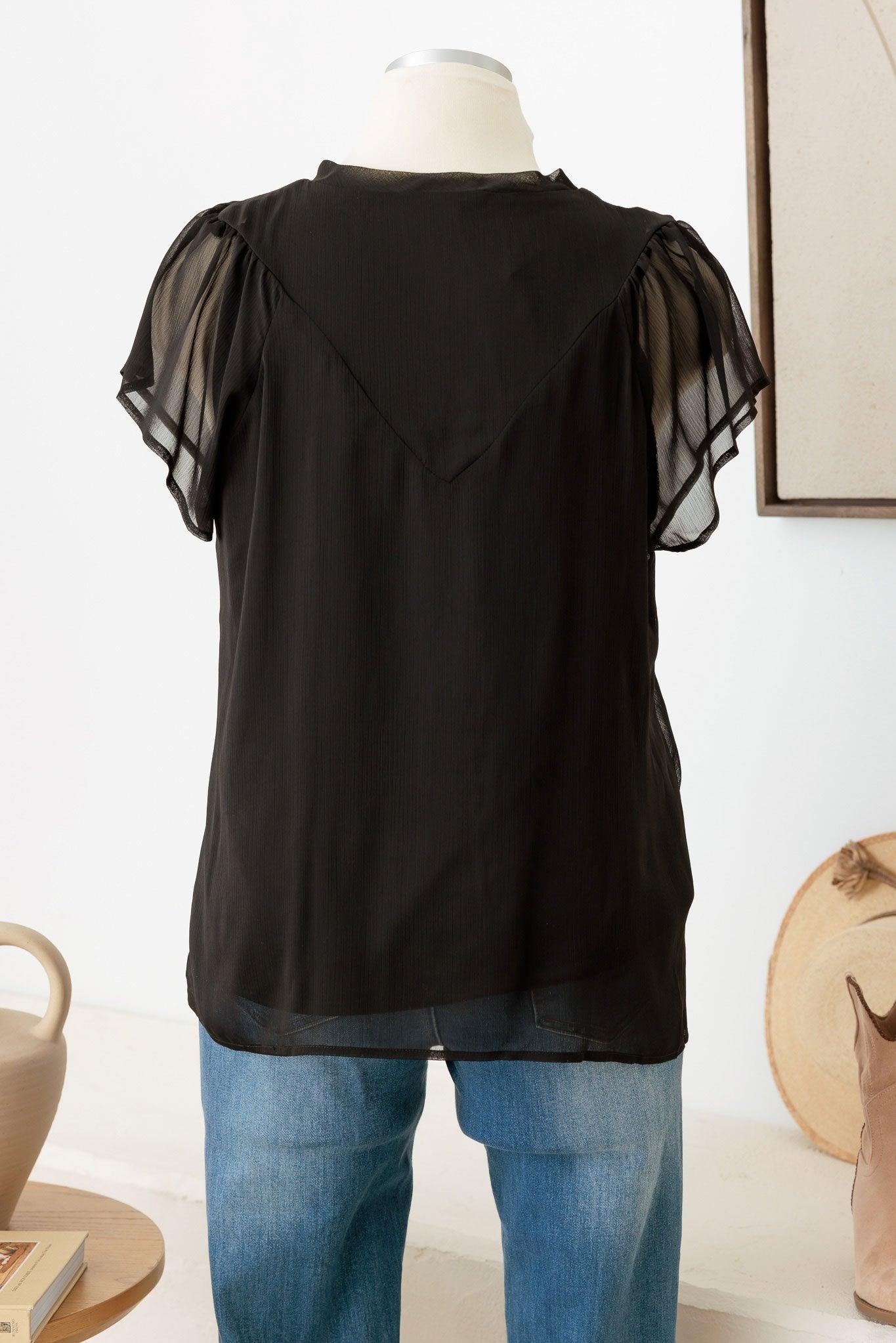 Plus Size Short Flowly Sleeve Front Slit Shirring Top