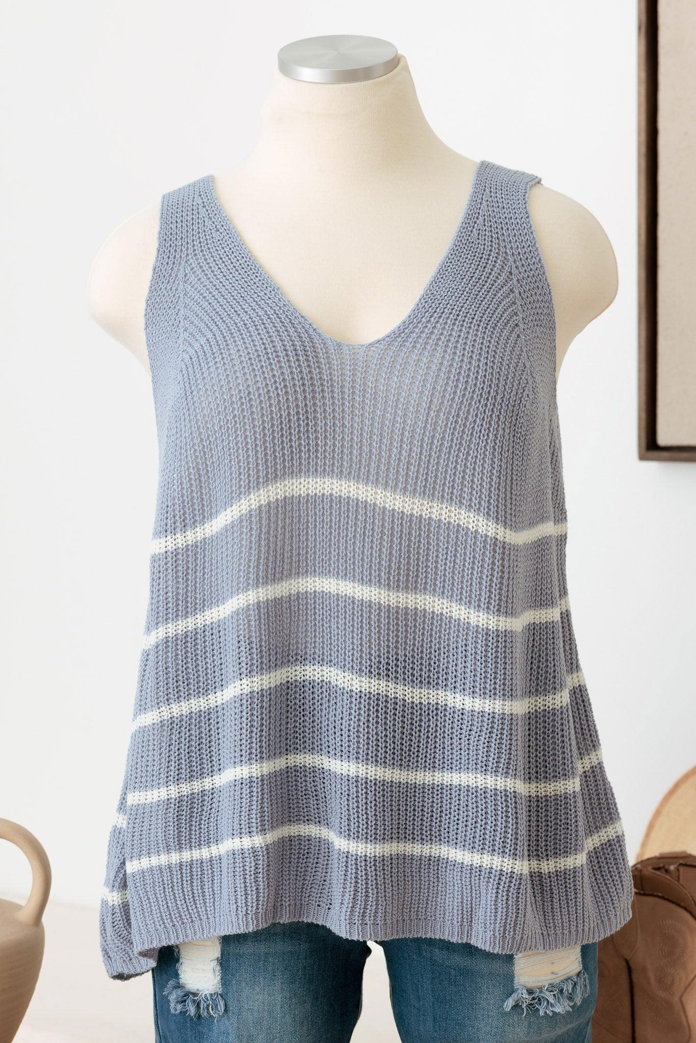 Plus Size Sleeveless V-Neck Striped Sweater Top
