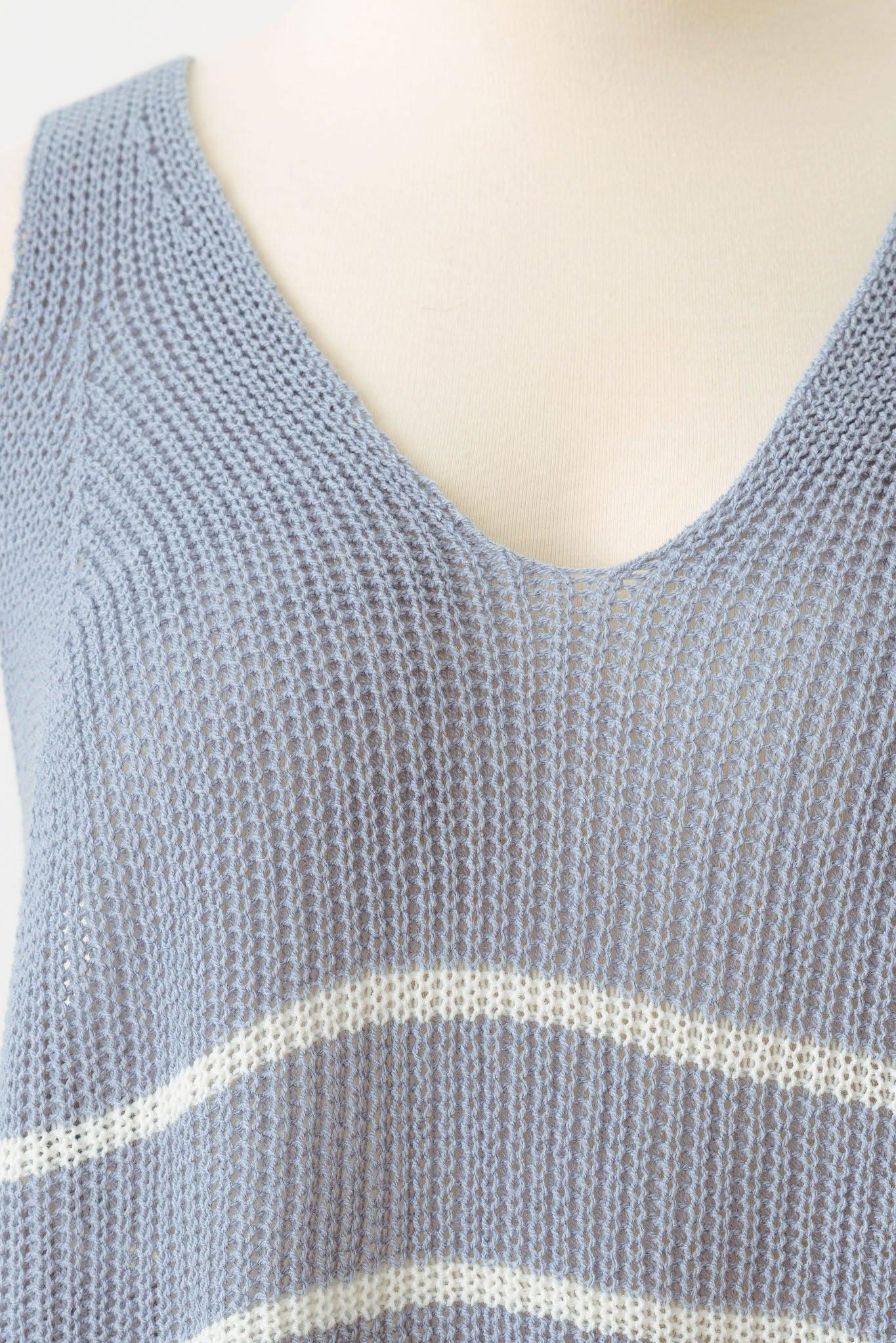 Plus Size Sleeveless V-Neck Striped Sweater Top