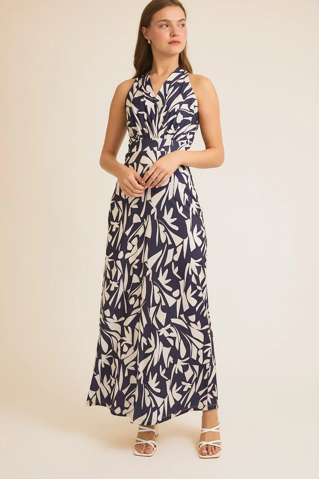 Plus Size Abstract Print Halter Neck Maxi Dress - Tasha Apparel Wholesale