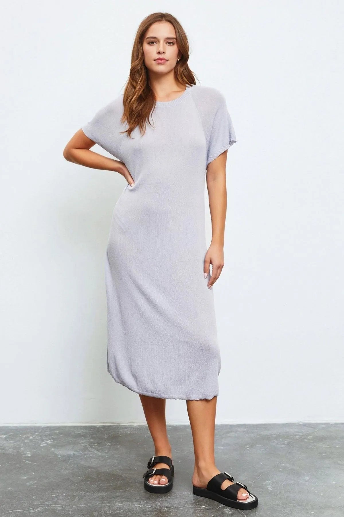 short sleeve sweater dress midi Short Sleeve Rib Sweater Bodycon Midi Dress - SMALL / Black