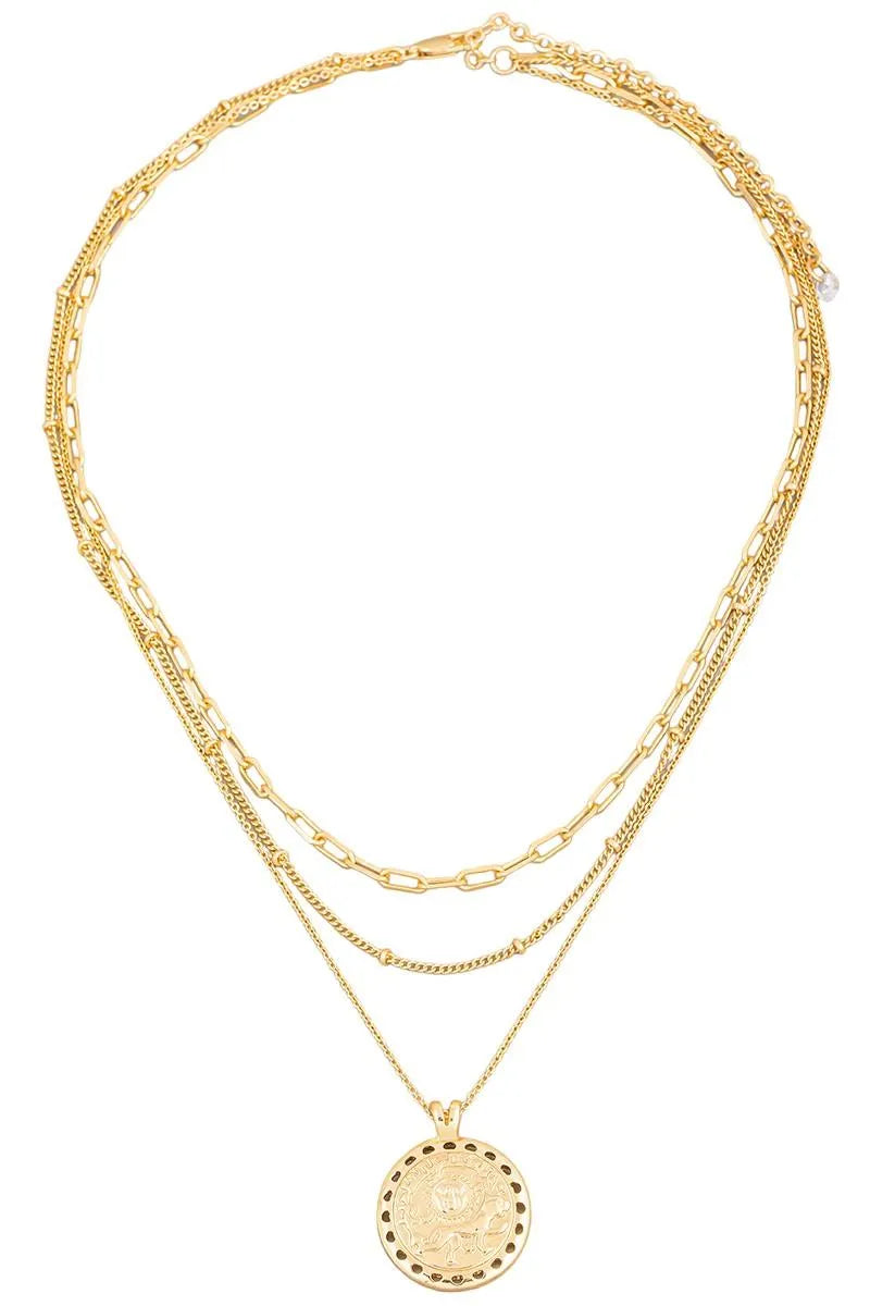 Dainty Layered Chain Tiger Coin Pendant Necklace - Tasha Apparel Wholesale