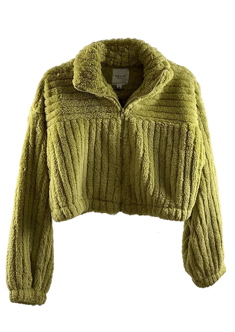 Long Sleeve Zip Up High Collar Cropped Fleece Jacket - Tasha Apparel Wholesale