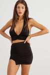 Black Ruched Halter Neck Crop Top & High Waist Mini Skirt Set /2-2-2