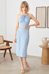 Boho Plaid Adjustable Strap Front Tie Crop Top & Pencil Side Slit Lace Trim Skirt Set - Tasha Apparel Wholesale