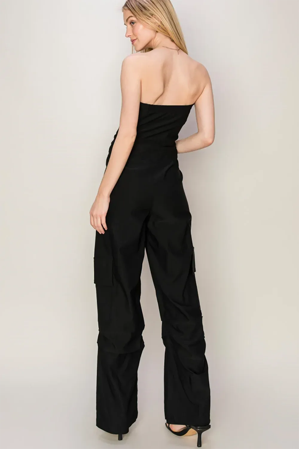 Utility Pockets Strapless Cargo Jumpsuit - Trendy Boutique Wide Leg Jumpsuit - Tasha Apparel Wholesale