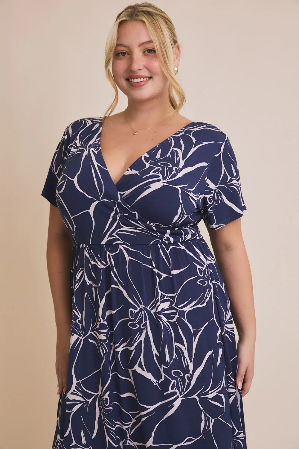 Plus Size Floral Print Wrap Style V-Neck Maxi Summer Dress - Tasha Apparel Wholesale