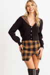 Black Cable Knit & Mesh Rhinestone Button-Up Sweater/Cardigan front