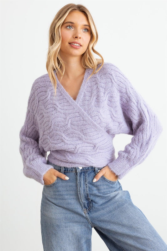 Fuzzy Knit Wrap Long Sleeve Sweater Cardigan - Tasha Apparel