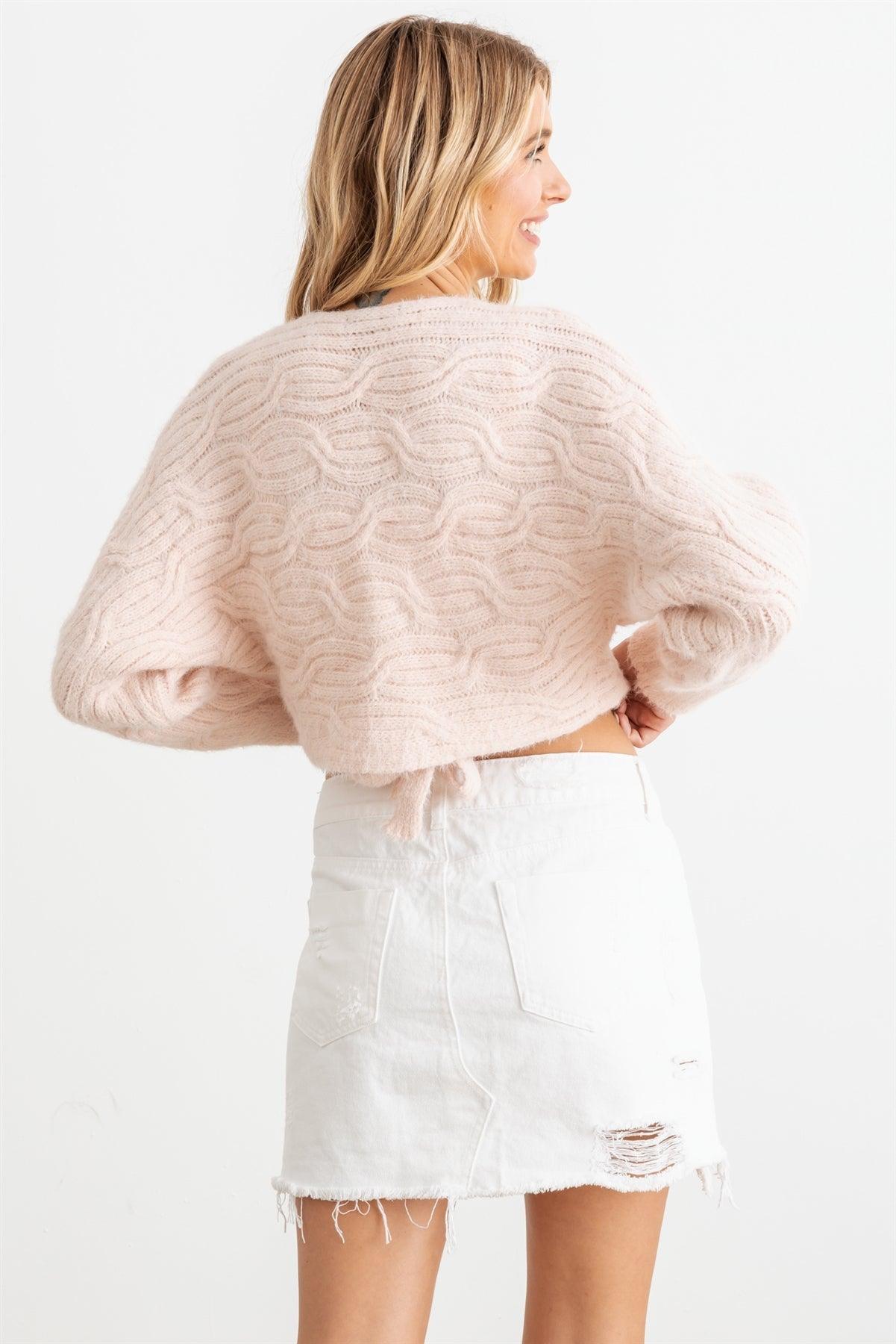 Pink Fuzzy Knit Wrap Long Sleeve Sweater/Cardigan /2-2-2