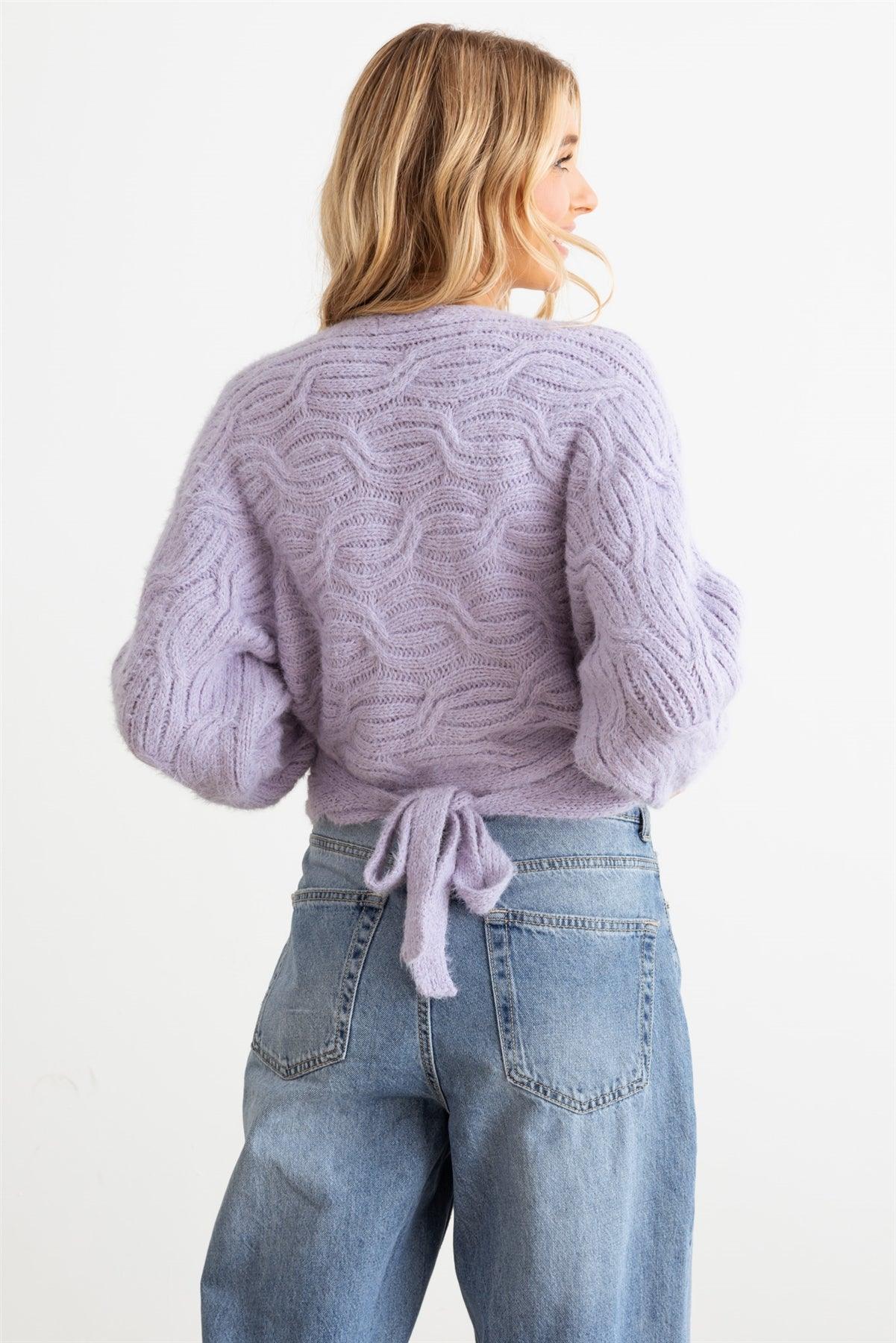 Fuzzy Knit Wrap Long Sleeve Sweater Cardigan - Tasha Apparel
