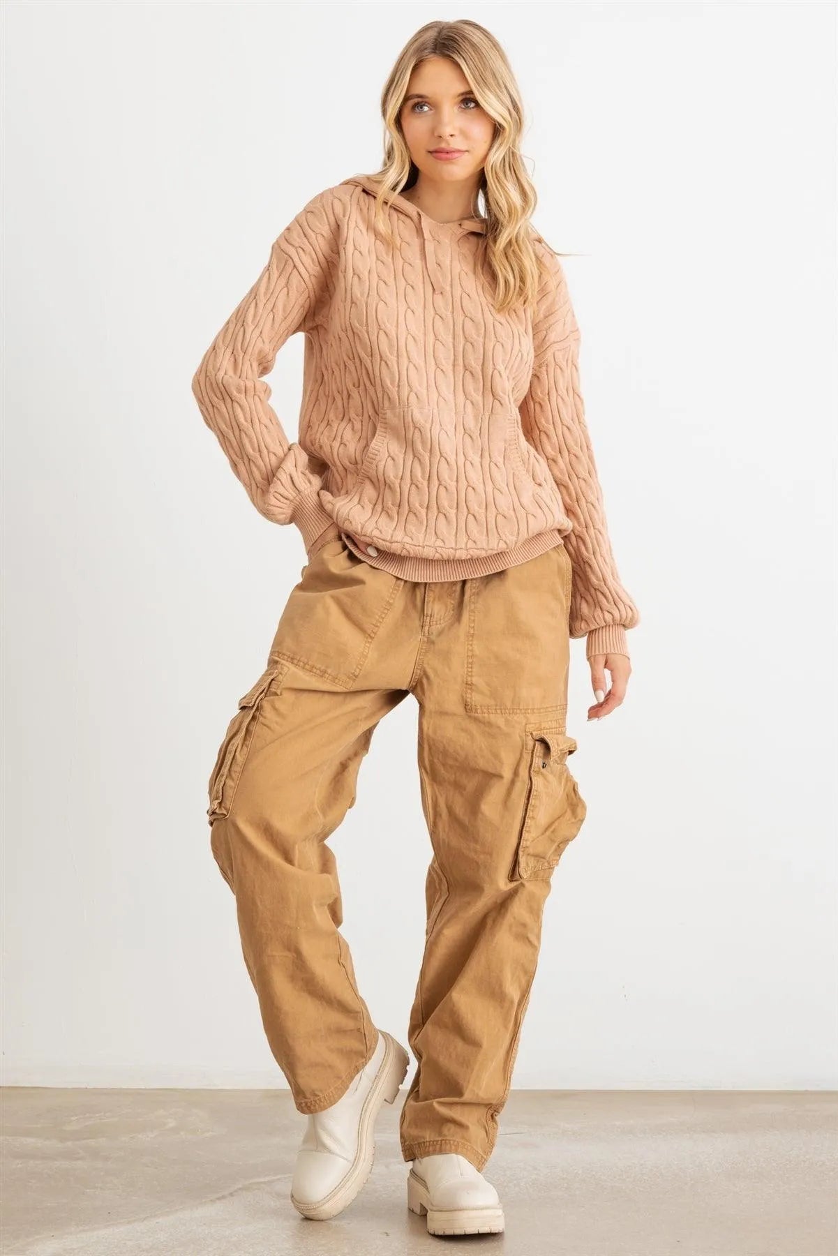 Knit One Pocket Long Sleeve Hooded Sweatshirt - Tasha Apparel Wholesale