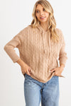 Khaki Cable Knit Long Sleeve Hooded Sweater /2-2-2