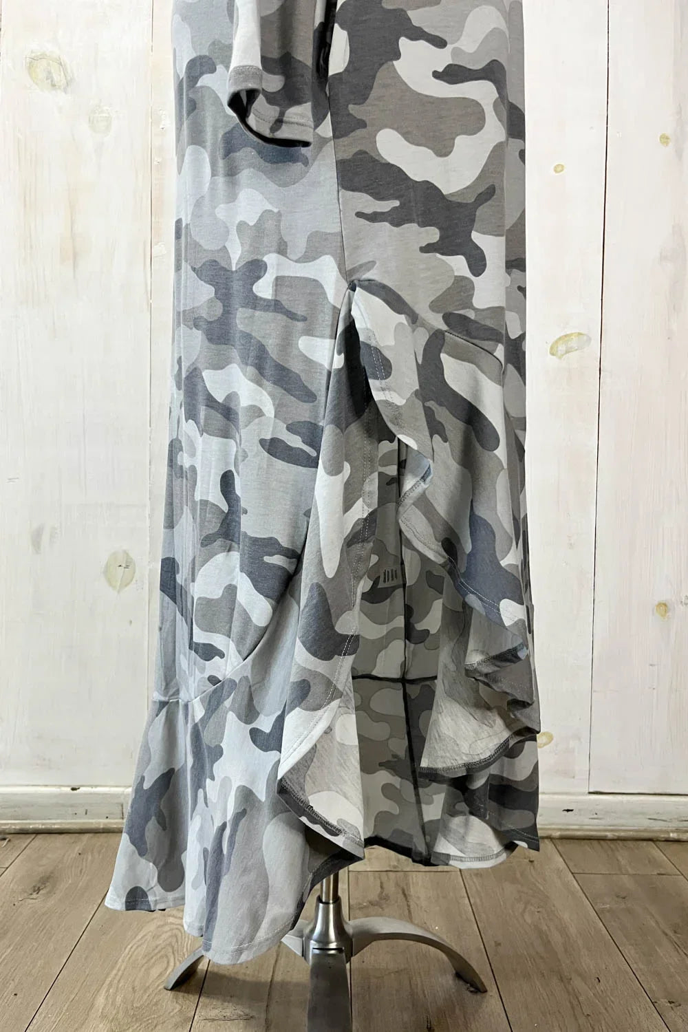 Plus Size Casual Camouflage Long Sleeve Asymmetrical Maxi Dress