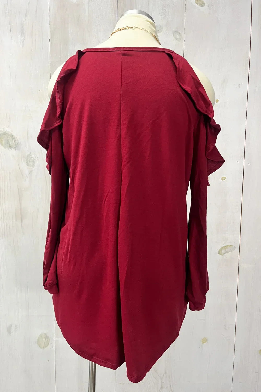 Plus Size Cold Shoulder Ruffle Sleeve Tunic Casual Boutique Blouse