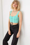 Solid Lace Up Sleeveless Round Neckline Front & Back Crop Top - Tasha Apparel Wholesale