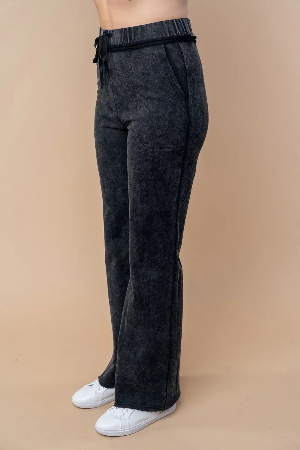 Acid Mineral Wash Wide Leg Lounge Comfortable Elastic Waist Pants - Tasha Apparel Wholesale