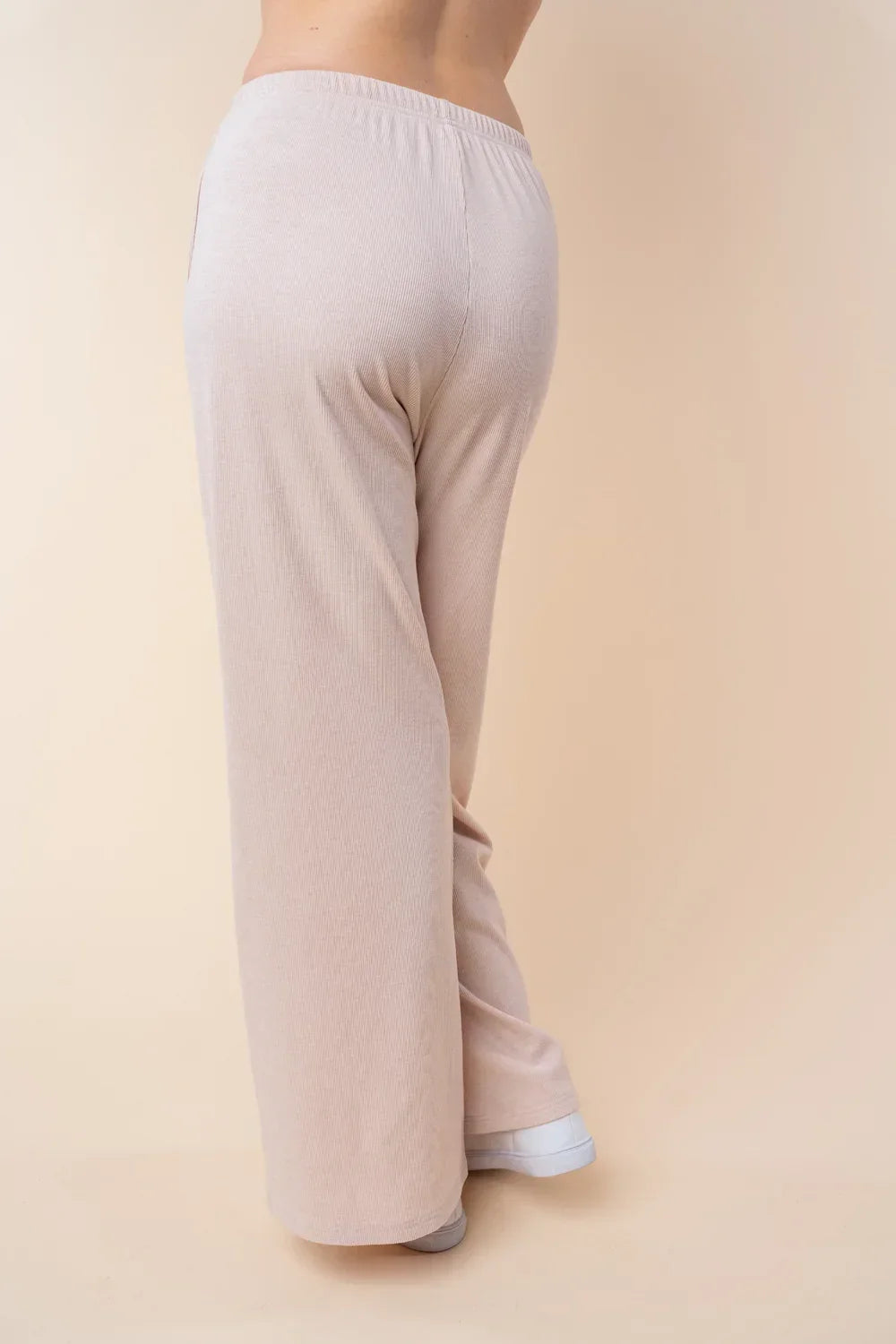 Taupe Ribbed Knit Wide Leg Elastic Waist Soft Comfortable Lounge Pants - Tasha Apparel Wholesale