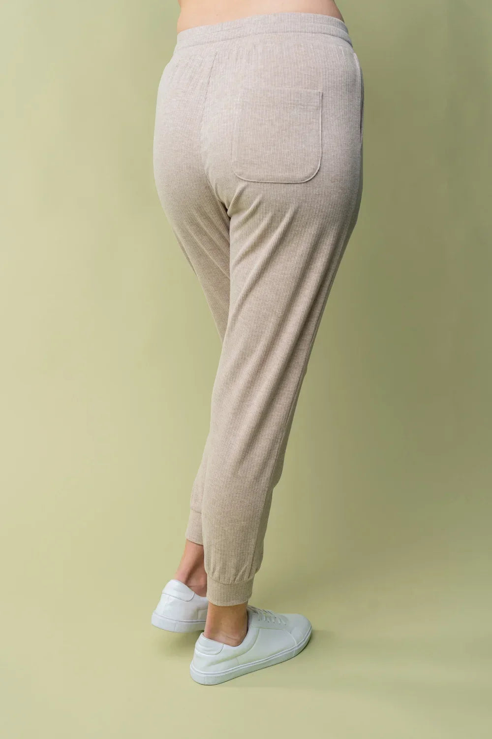 Plus Size Ribbed Knit Tapered with Back Pocket Elastic Waistband Joggers Pants - Tasha Apparel Wholesale