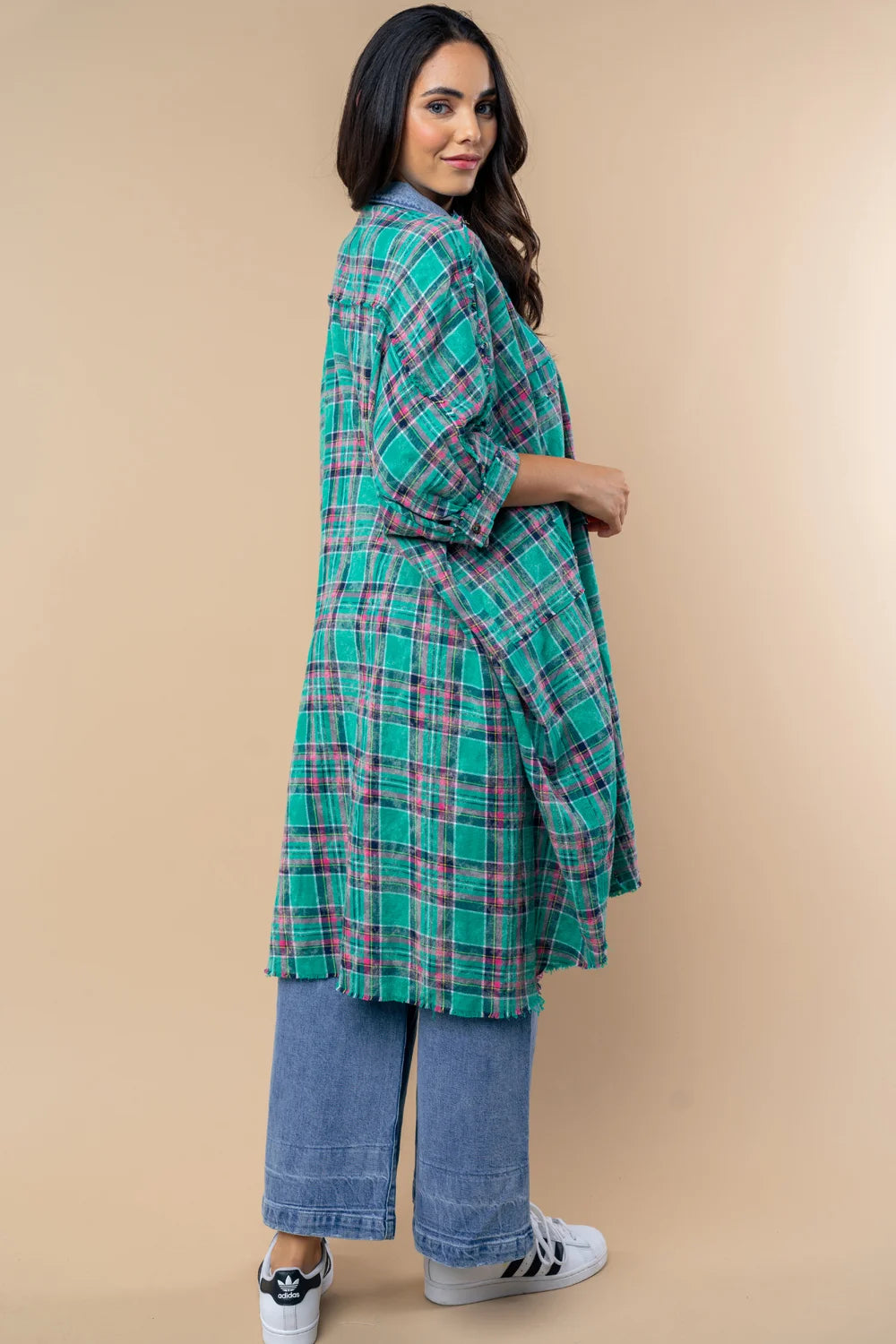 Plus Size Green Plaid Oversized Boutique Casual Layering Shacket - Tasha Apparel Wholesale