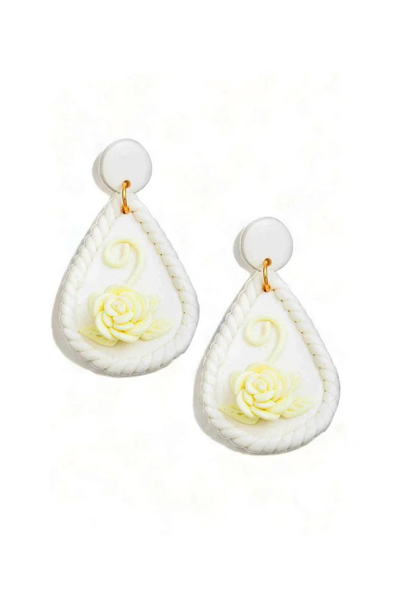 Vintage Flower Polymer Clay Teardrop Dangle Earrings - Tasha Apparel Wholesale