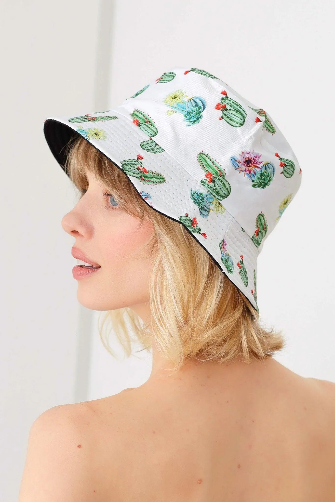 Cactus Print Double-Side-Wear Reversible Bucket Hat - Tasha Apparel Wholesale