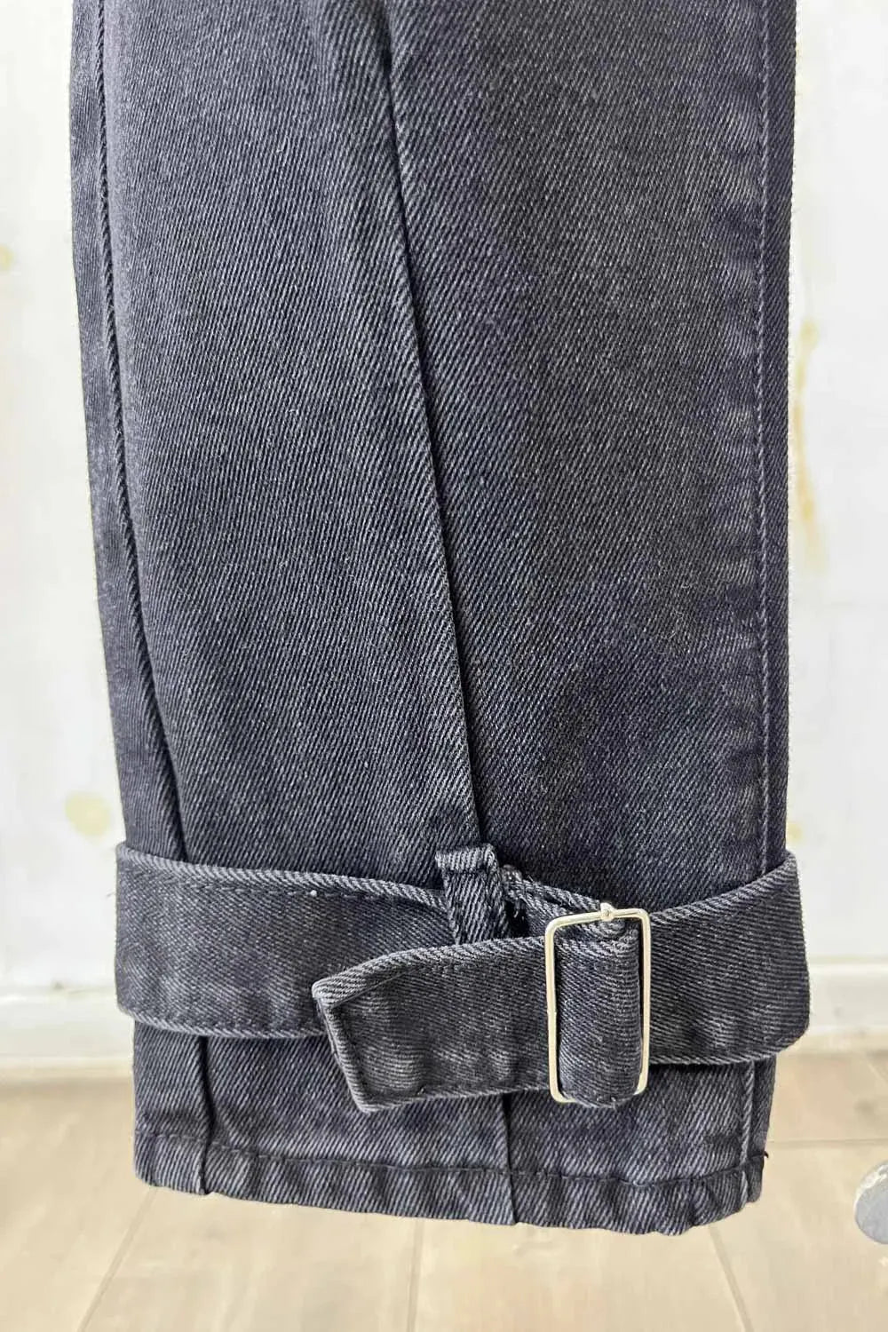 High Waist Jeans with Buckle Hem Detail Trendy Boutique Denim Pants