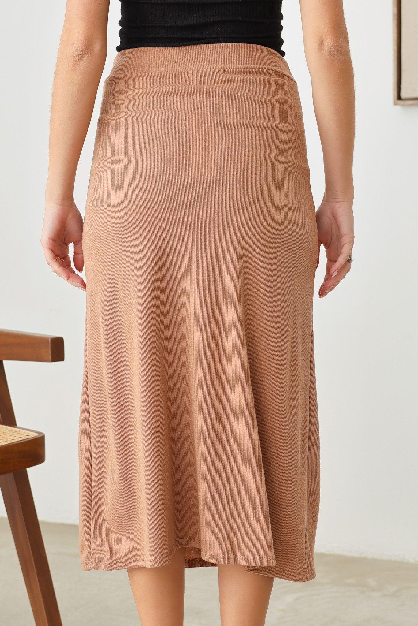 Ribbed Two Front Slit Midi Skirt - Tasha Apparel Wholesale