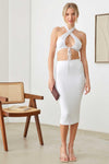 Halter Crop Bra Front Tie Closure Top & Midi Bodycon Elastic Waist Skirt Set - Tasha Apparel Wholesale