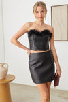 Faux Leather Tube Top With Feathers & Mini Skirt Set - Tasha Apparel Wholesale