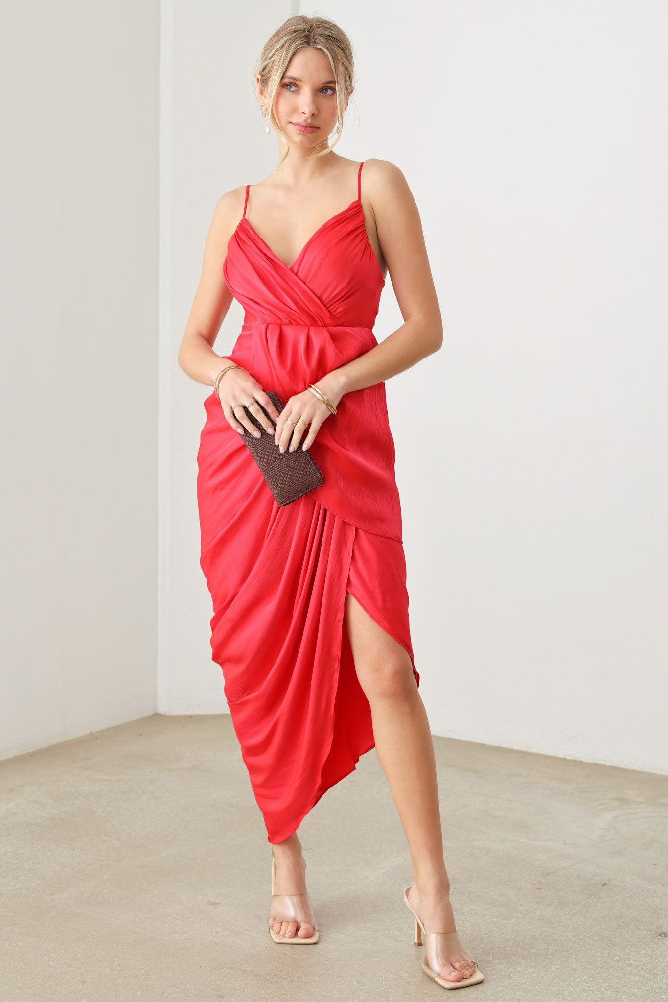 Asymmetric Drape Warp Midi Dress - Tasha Apparel Wholesale