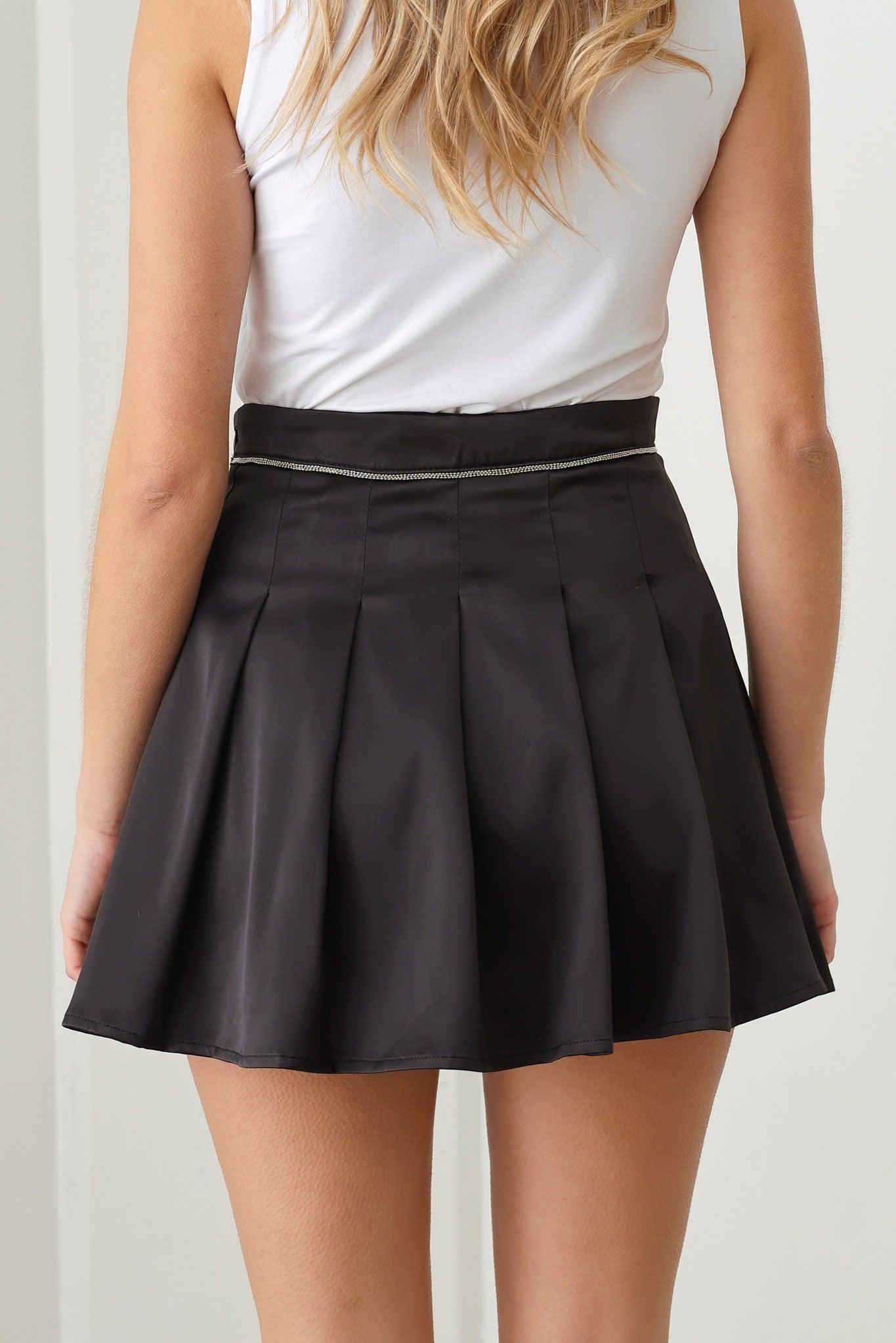Satin Beaded Waist Pleated Mini Skirt - Tasha Apparel Wholesale