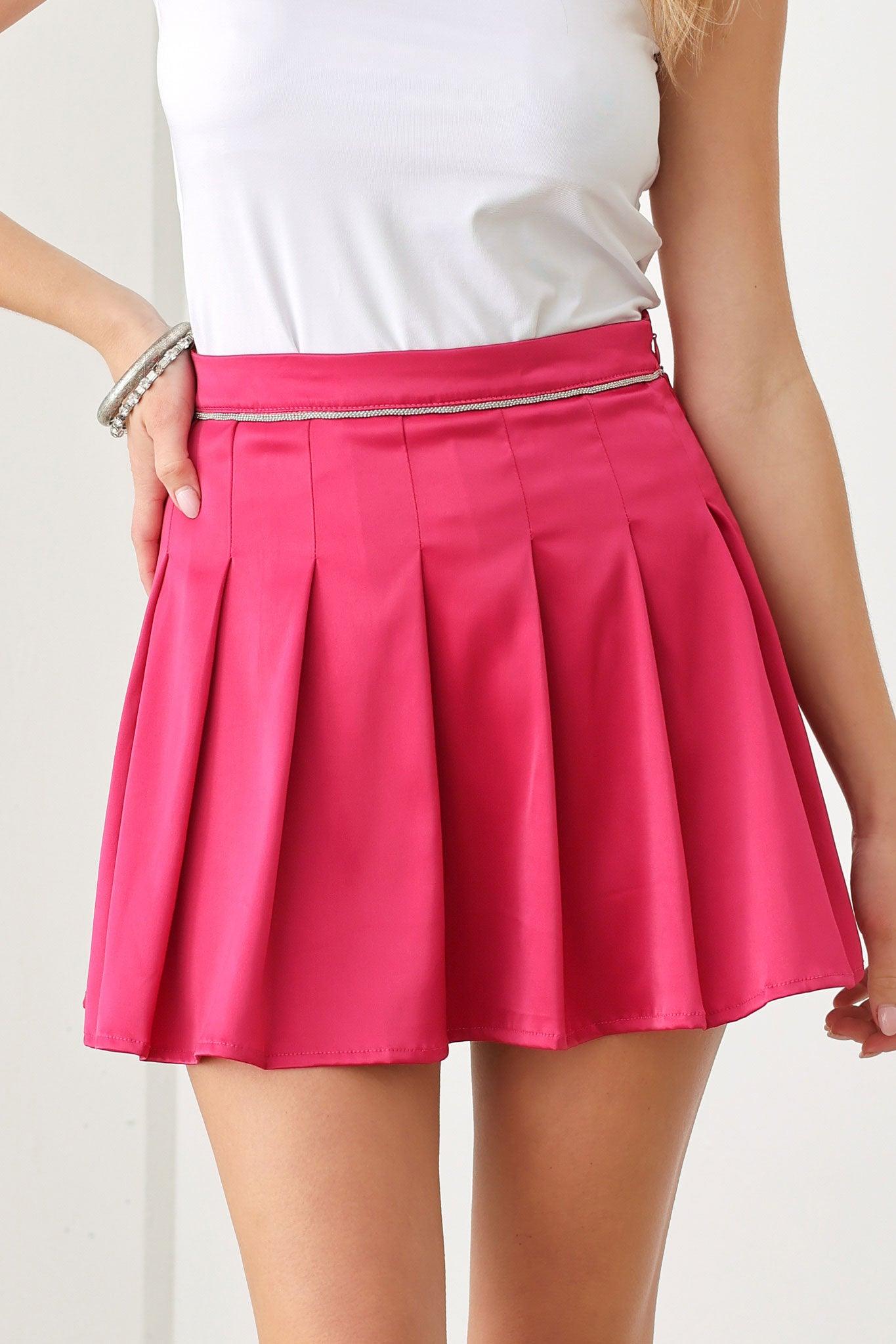 Satin Beaded Waist Pleated Mini Skirt - Tasha Apparel Wholesale