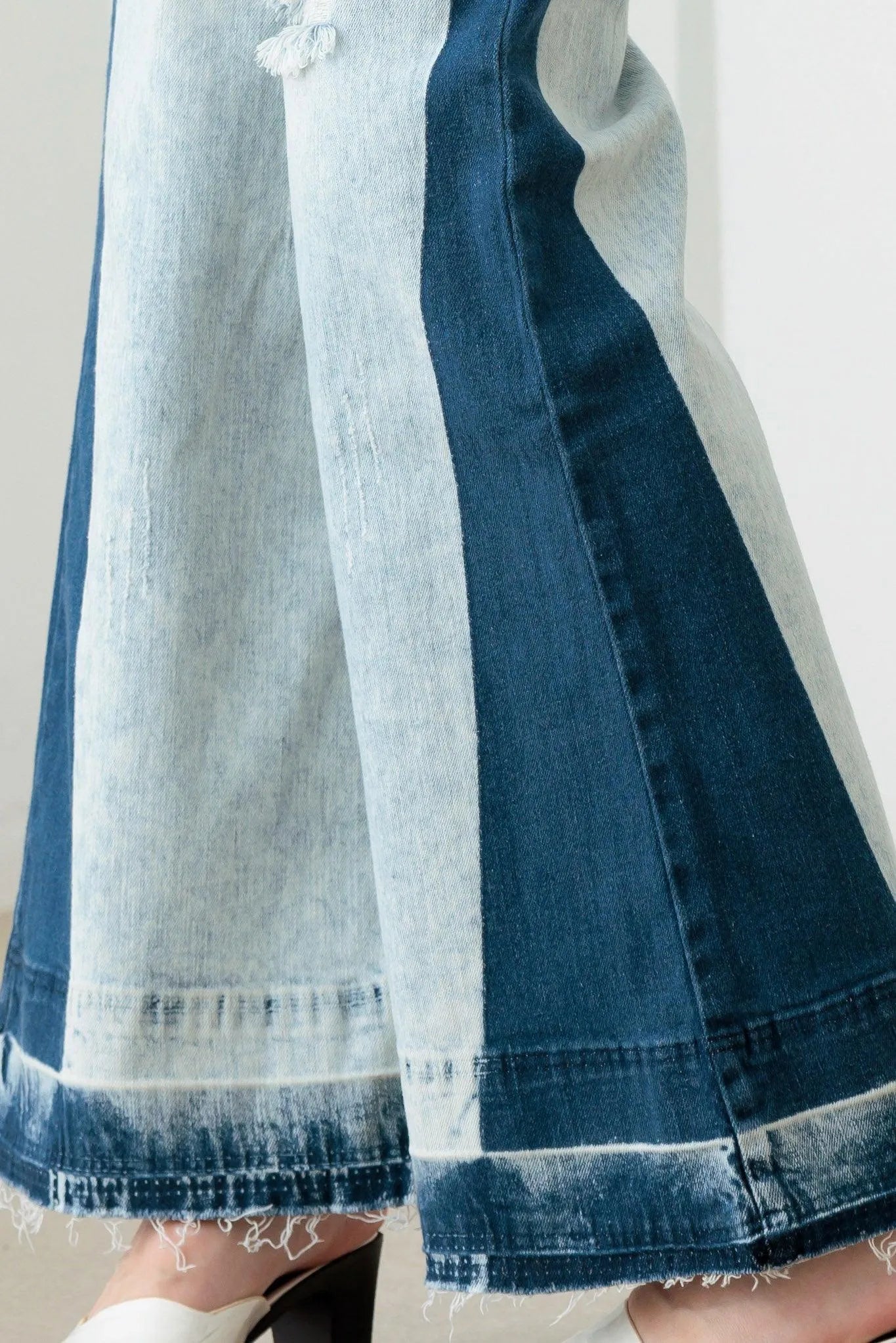 Tow Color Acid Wash Flare Denim Jeans - Tasha Apparel Wholesale