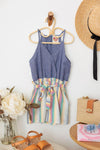 Girls Blue Multi Color Wrap Front Tie Sleeveless Romper