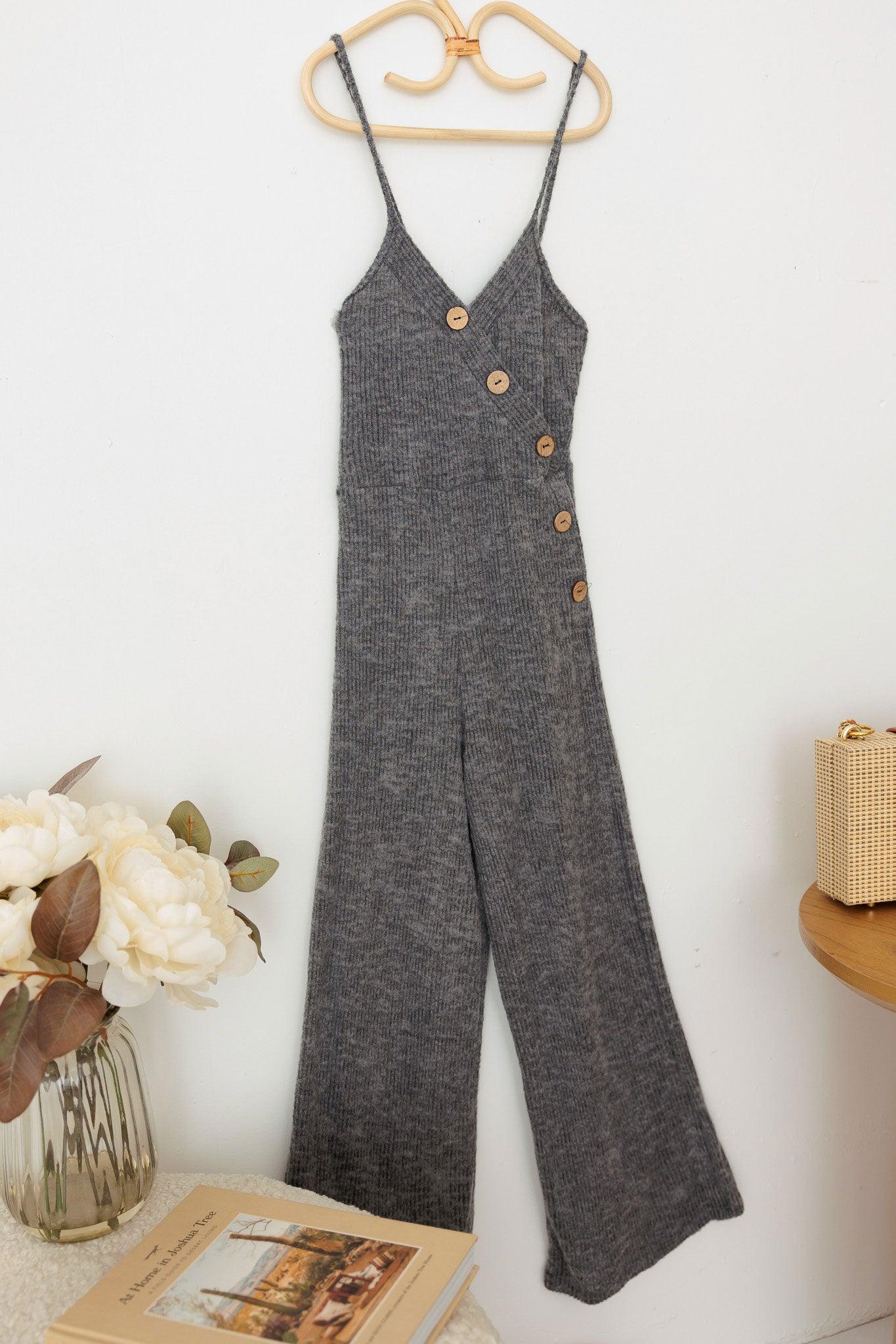 Girls Sleeveless Front Button Up Knit Jumpsuit