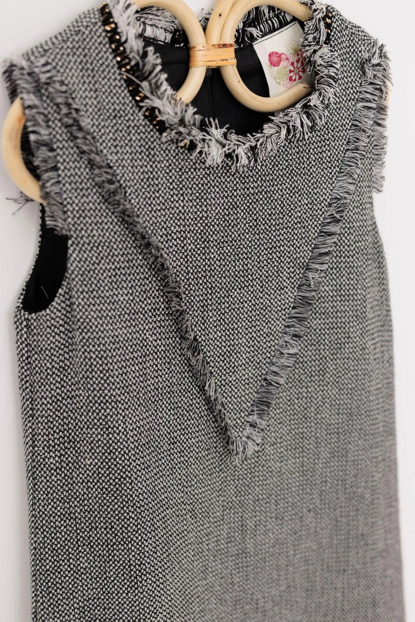 Girls Sleeveless Tweed Chain Neck-Line Fringe Dresses - Tasha Apparel Wholesale