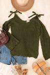 Girls Casual Solid Cold Shoulder Tie Sweater