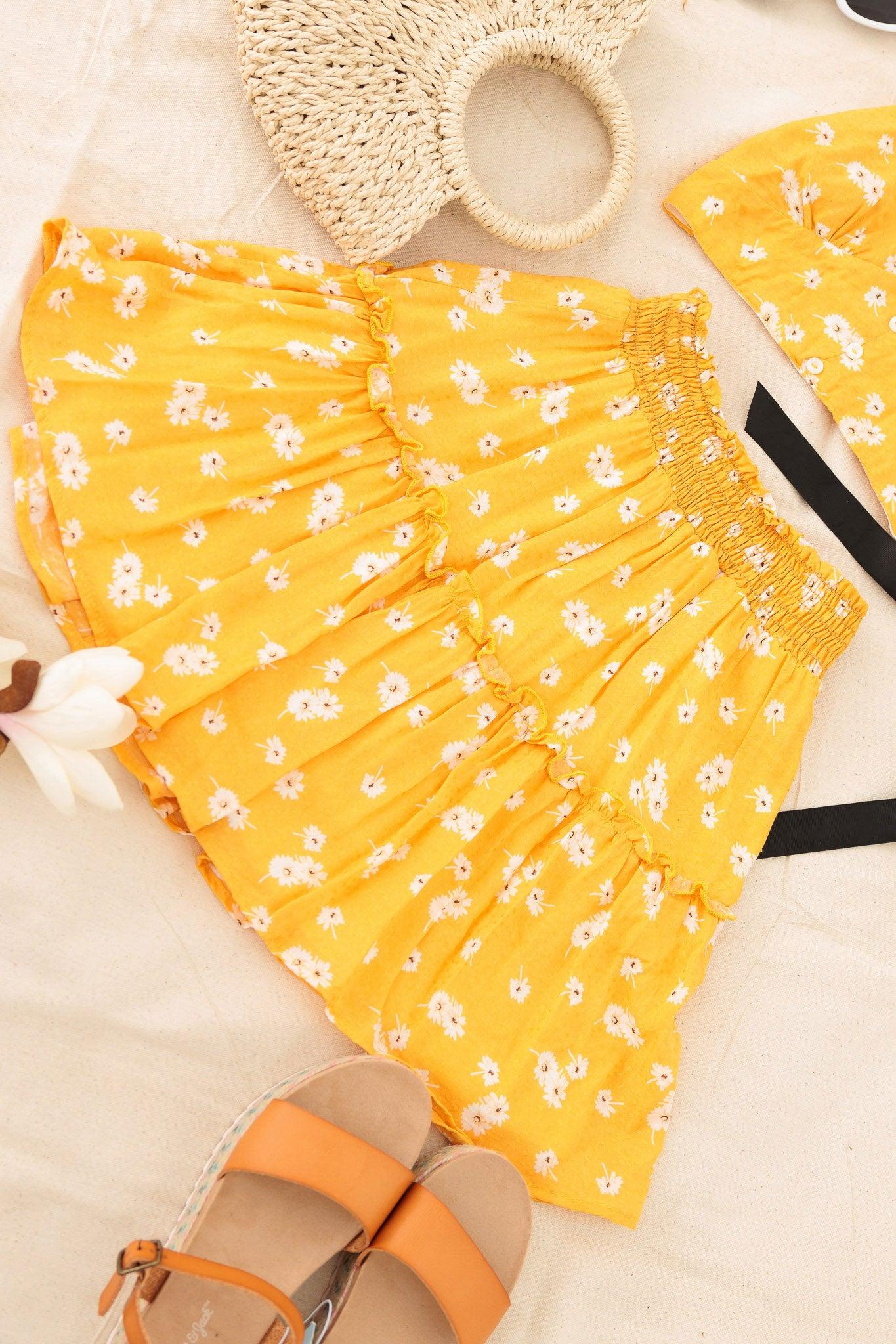 Girls Boho Floral Crop Sleeveless Top Ruffle Skirt Set - Tasha Apparel Wholesale