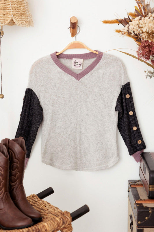 Girls Soft Colorful Button Sleeve Sweater - Tasha Apparel Wholesale