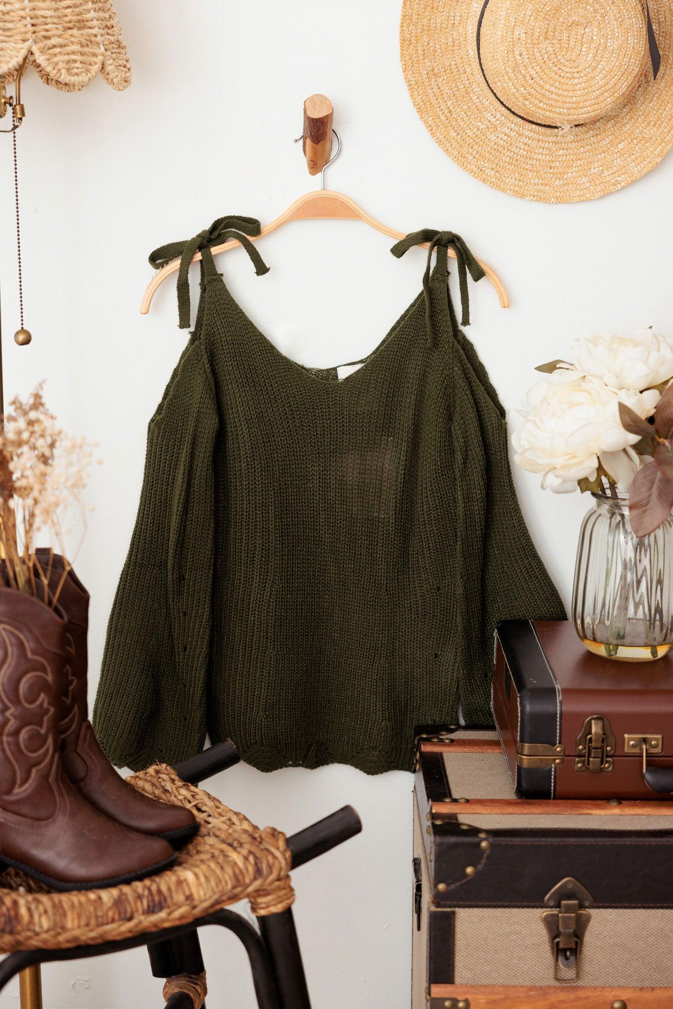 Girls Casual Solid Cold Shoulder Tie Sweater
